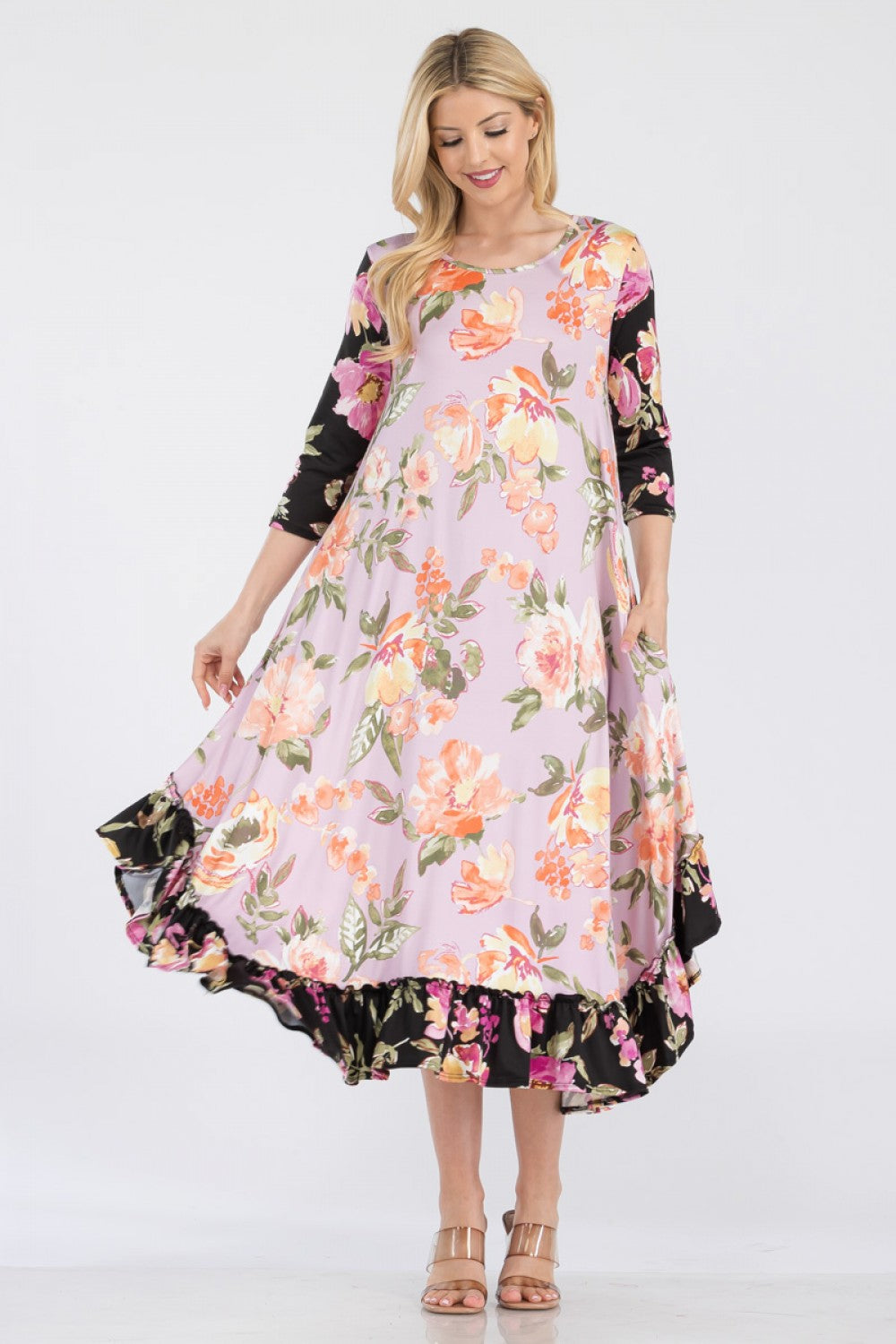 Jeannie Dress- Mauve Floral Print Dress