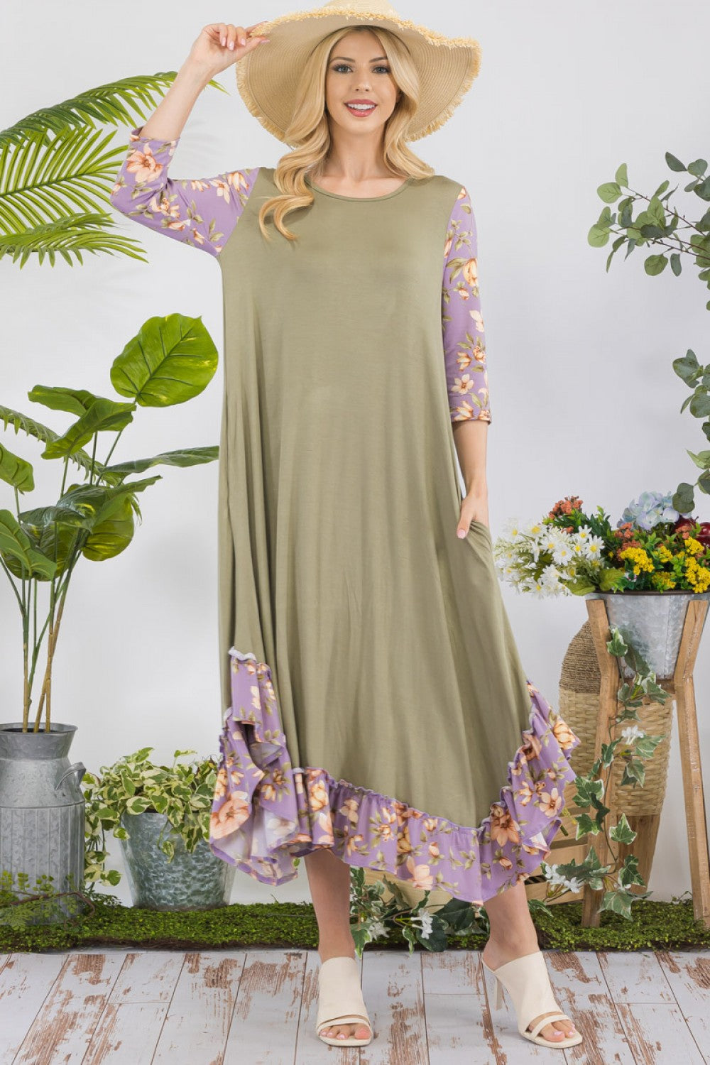 Jeannie Dress- Olive/ Floral Print