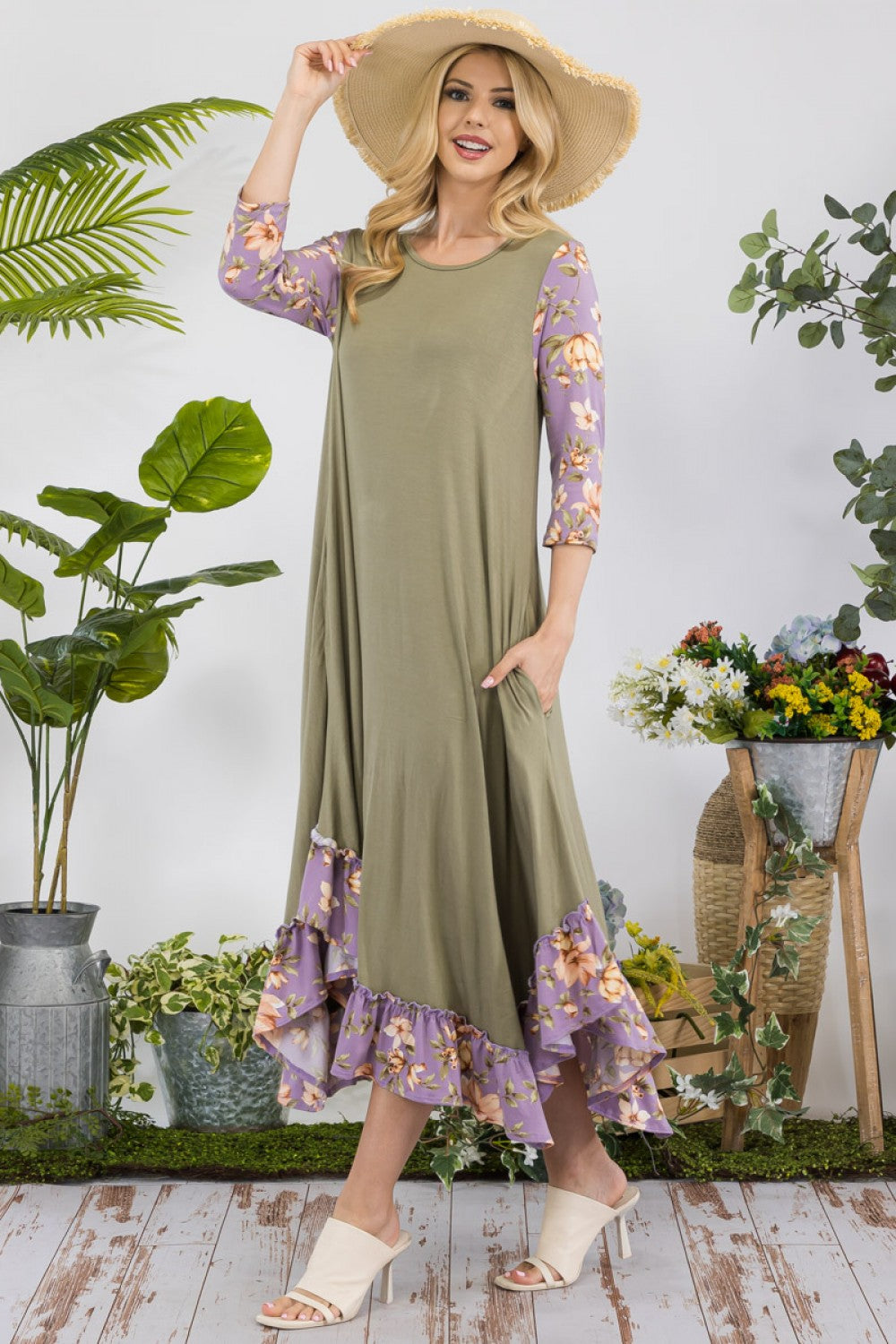Jeannie Dress- Olive/ Floral Print