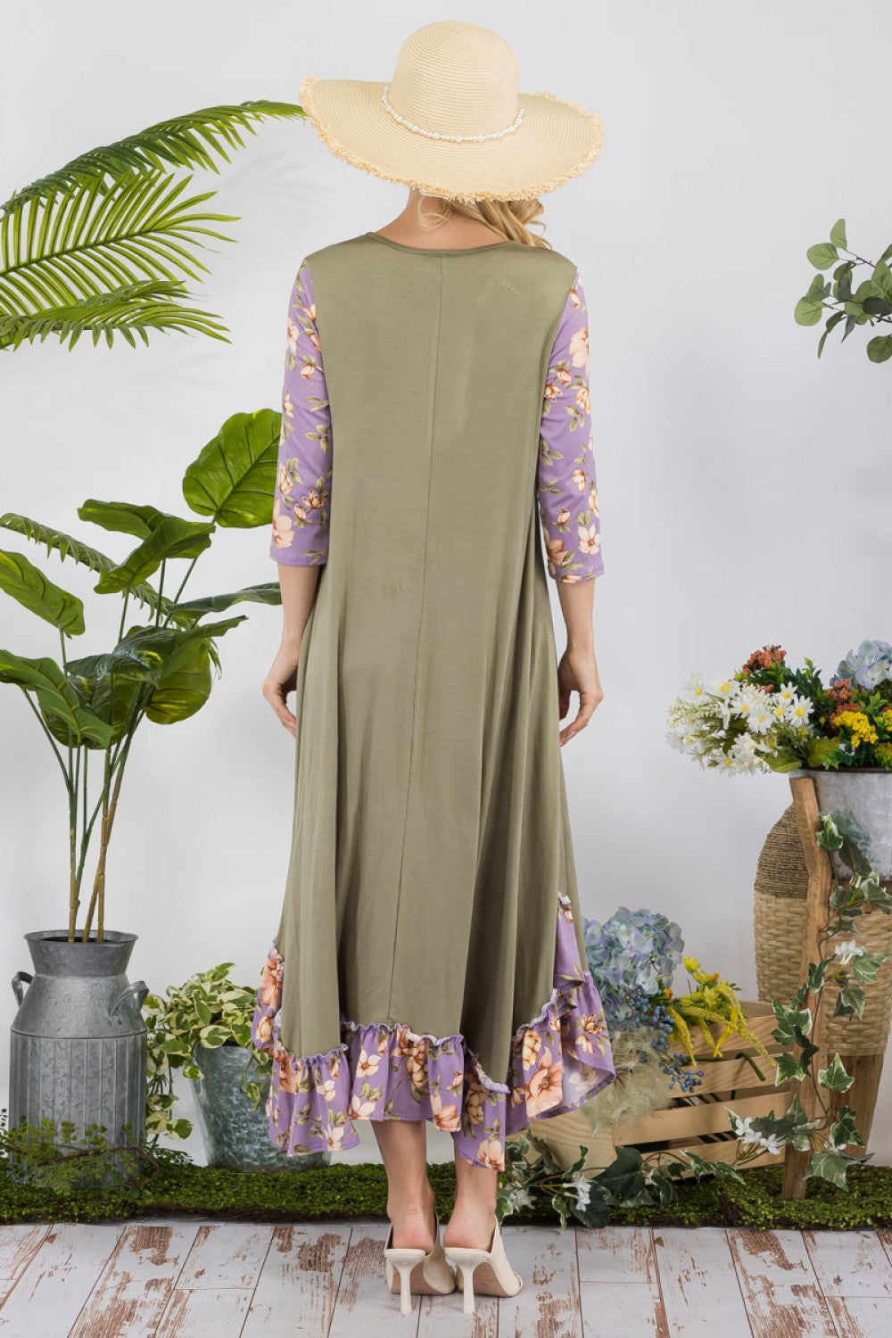 Jeannie Dress- Olive/ Floral Print