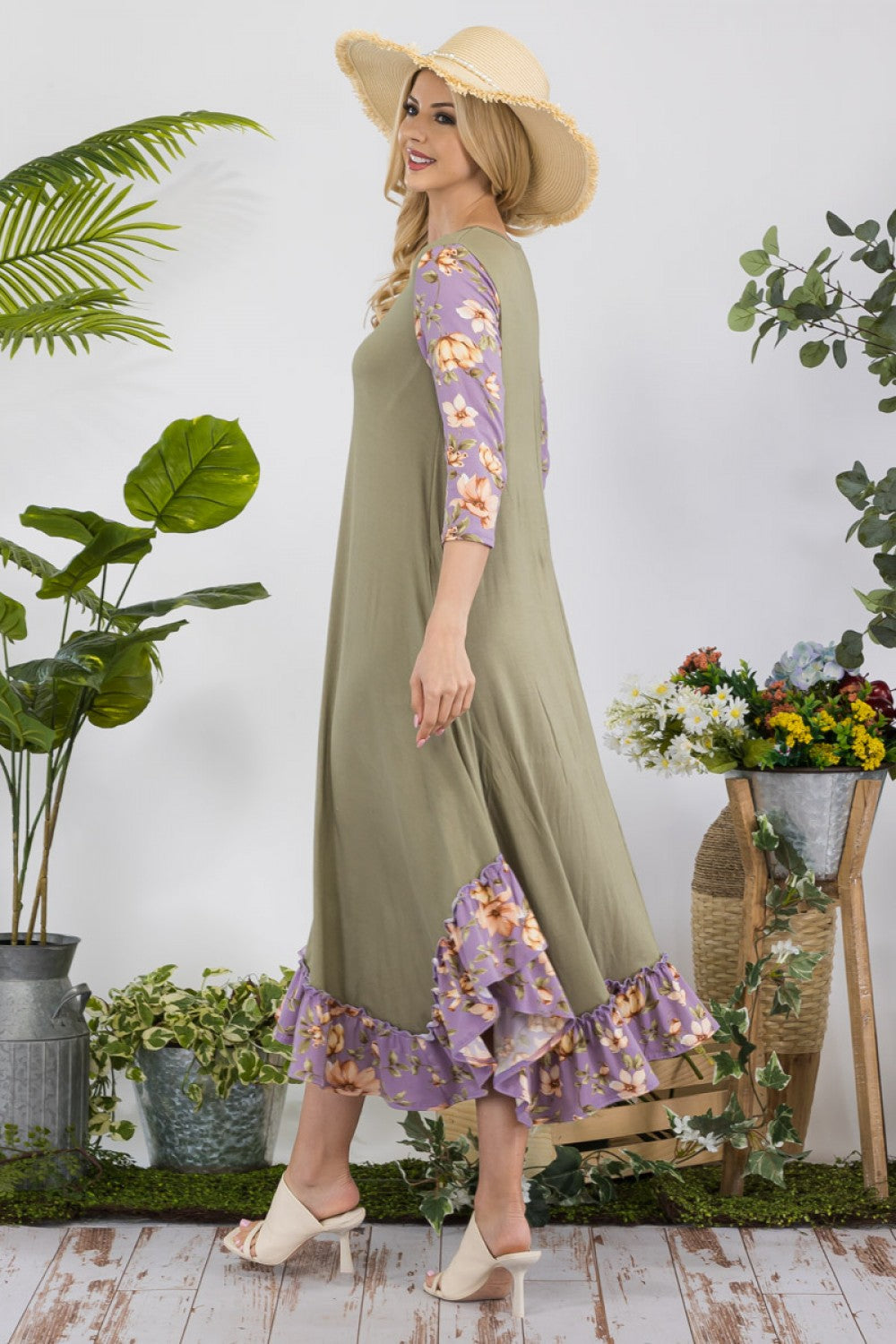 Jeannie Dress- Olive/ Floral Print