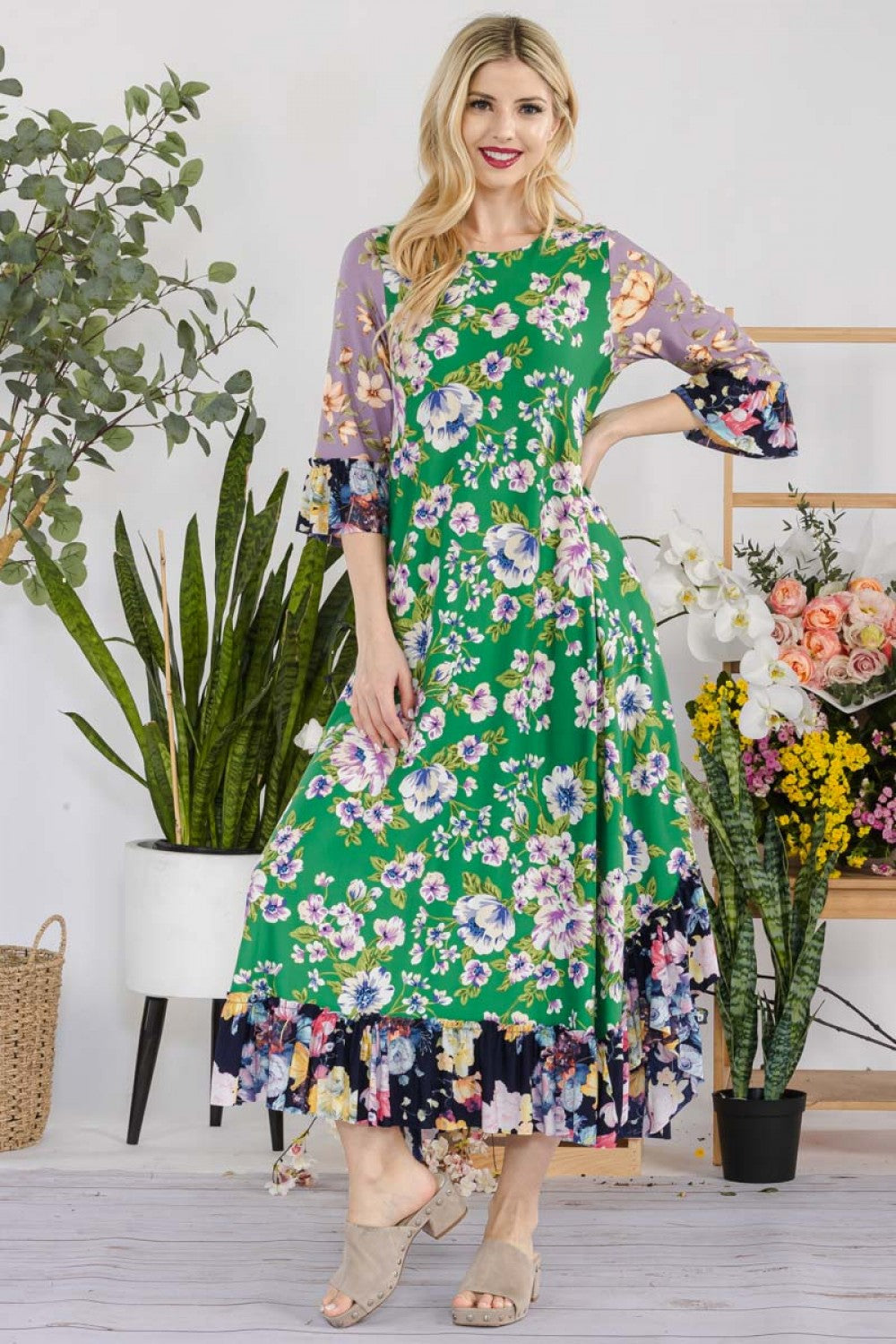 Jeannie Dress- Green Floral Print