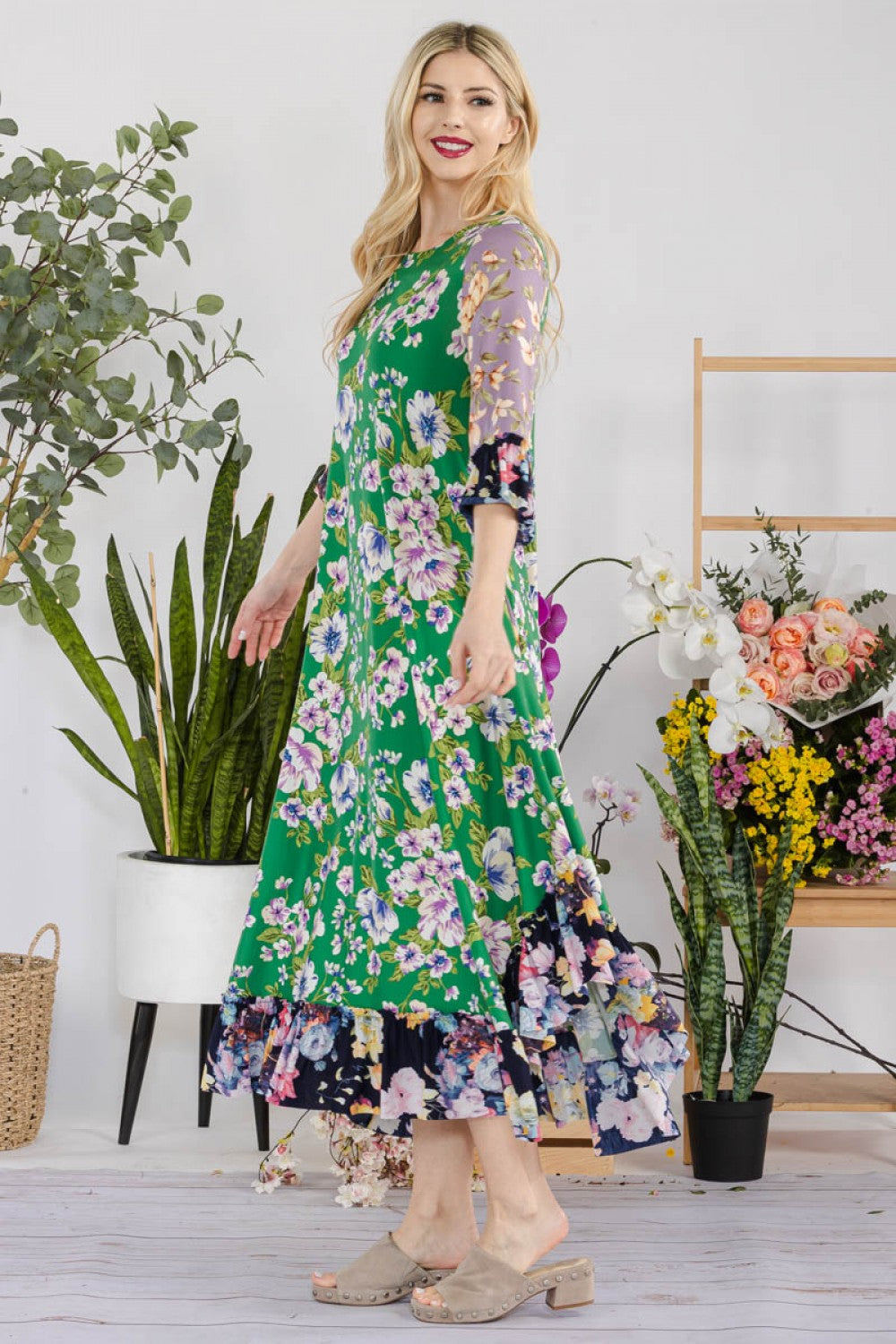 Jeannie Dress- Green Floral Print