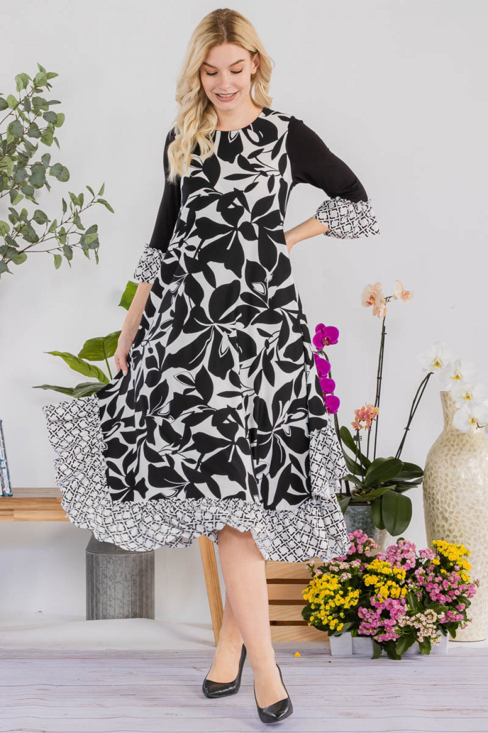 Jeannie Dress- Floral Contrast