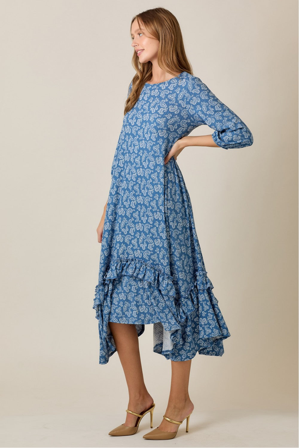 Linda Dress- Blue Paisley Print