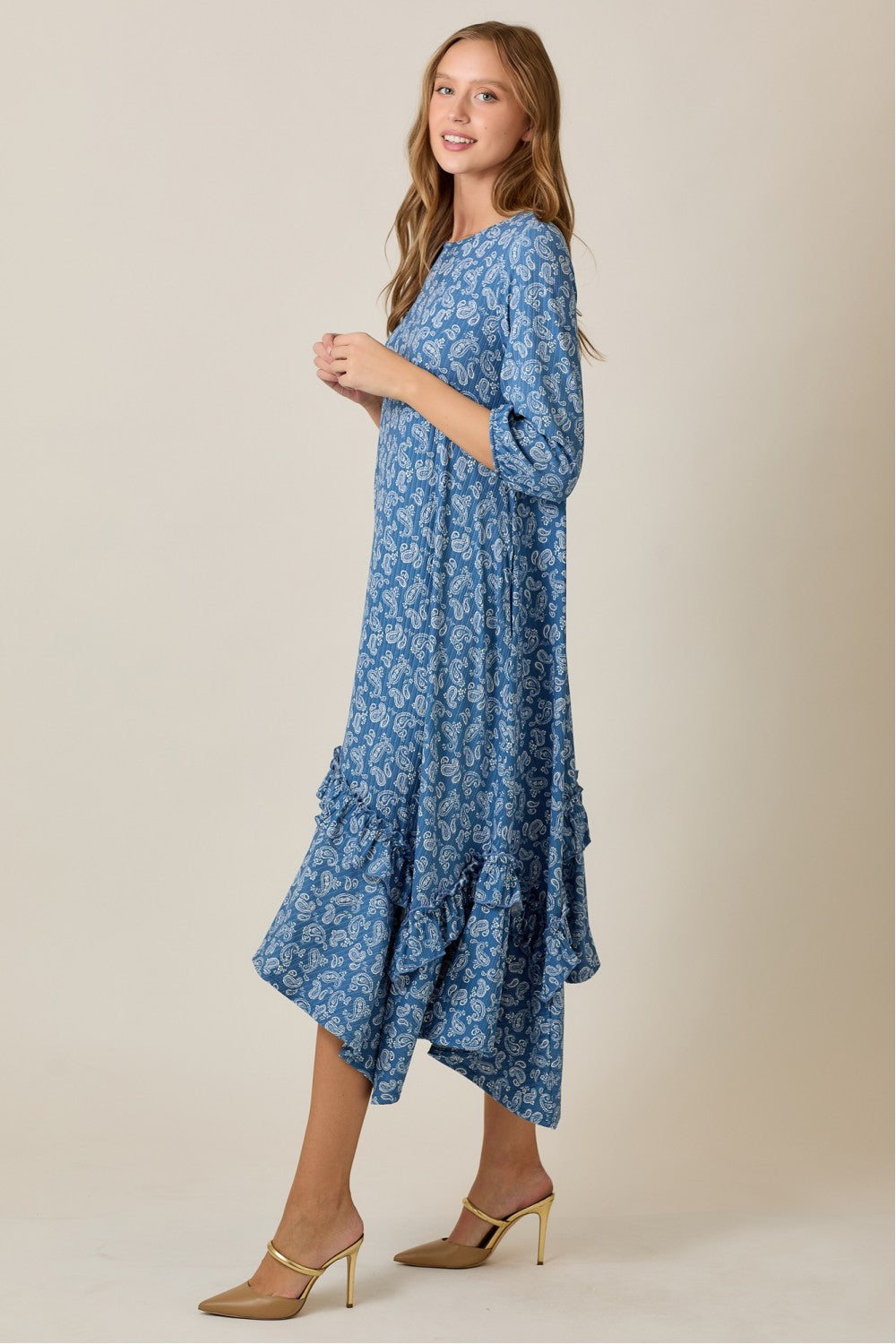 Linda Dress- Blue Paisley Print