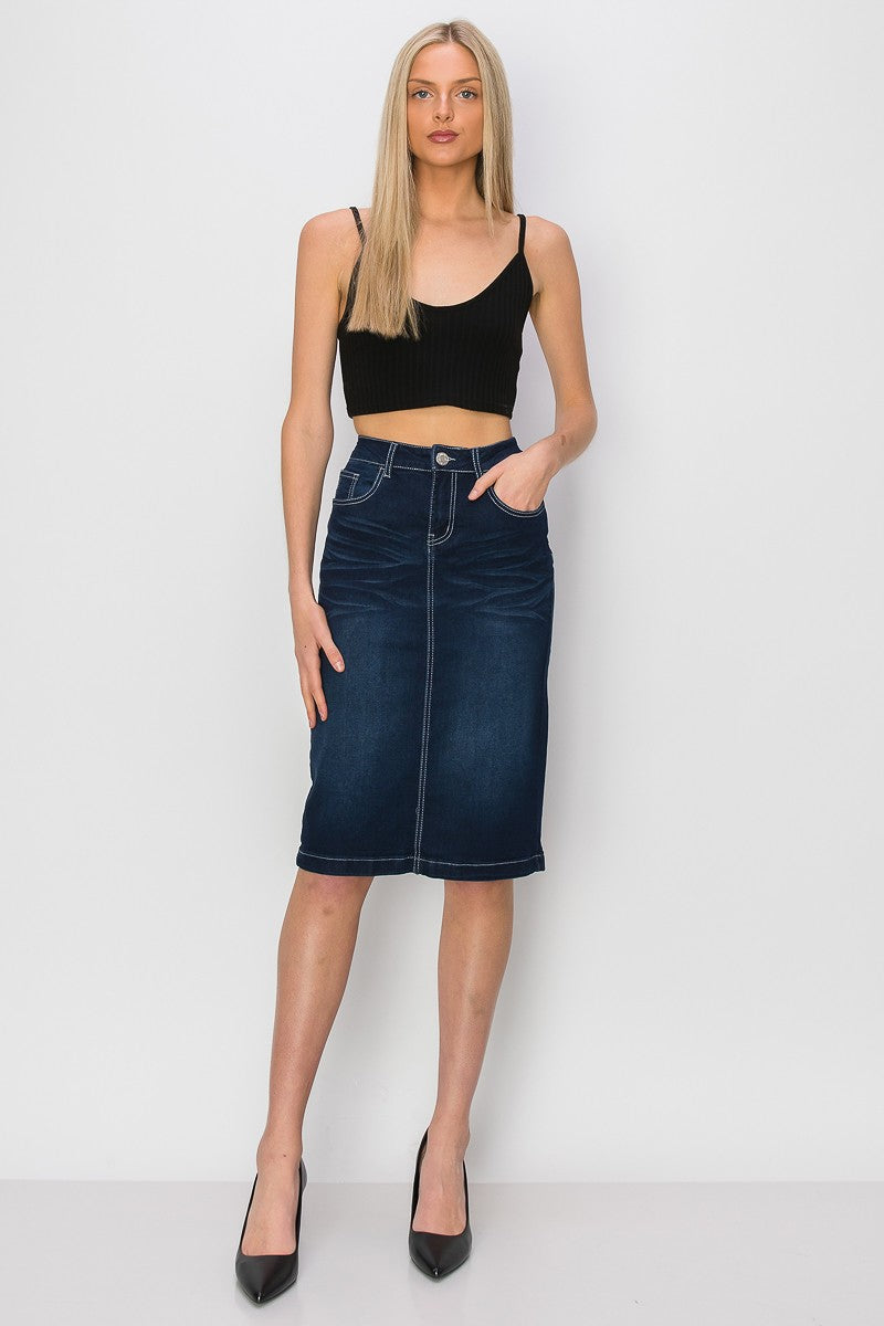 Clara Jean Skirt- Dark Indigo Wash