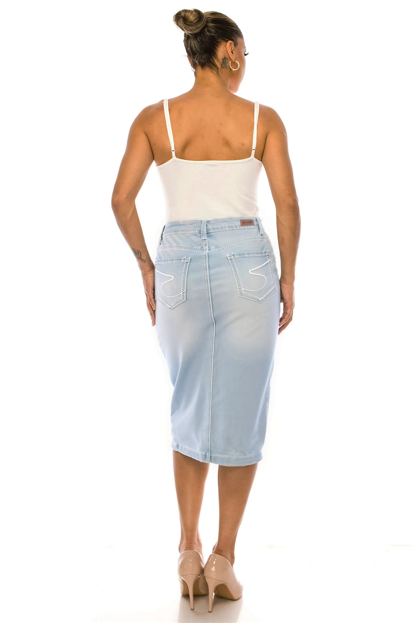 Catherine Jean Skirt- Lt Indigo Wash