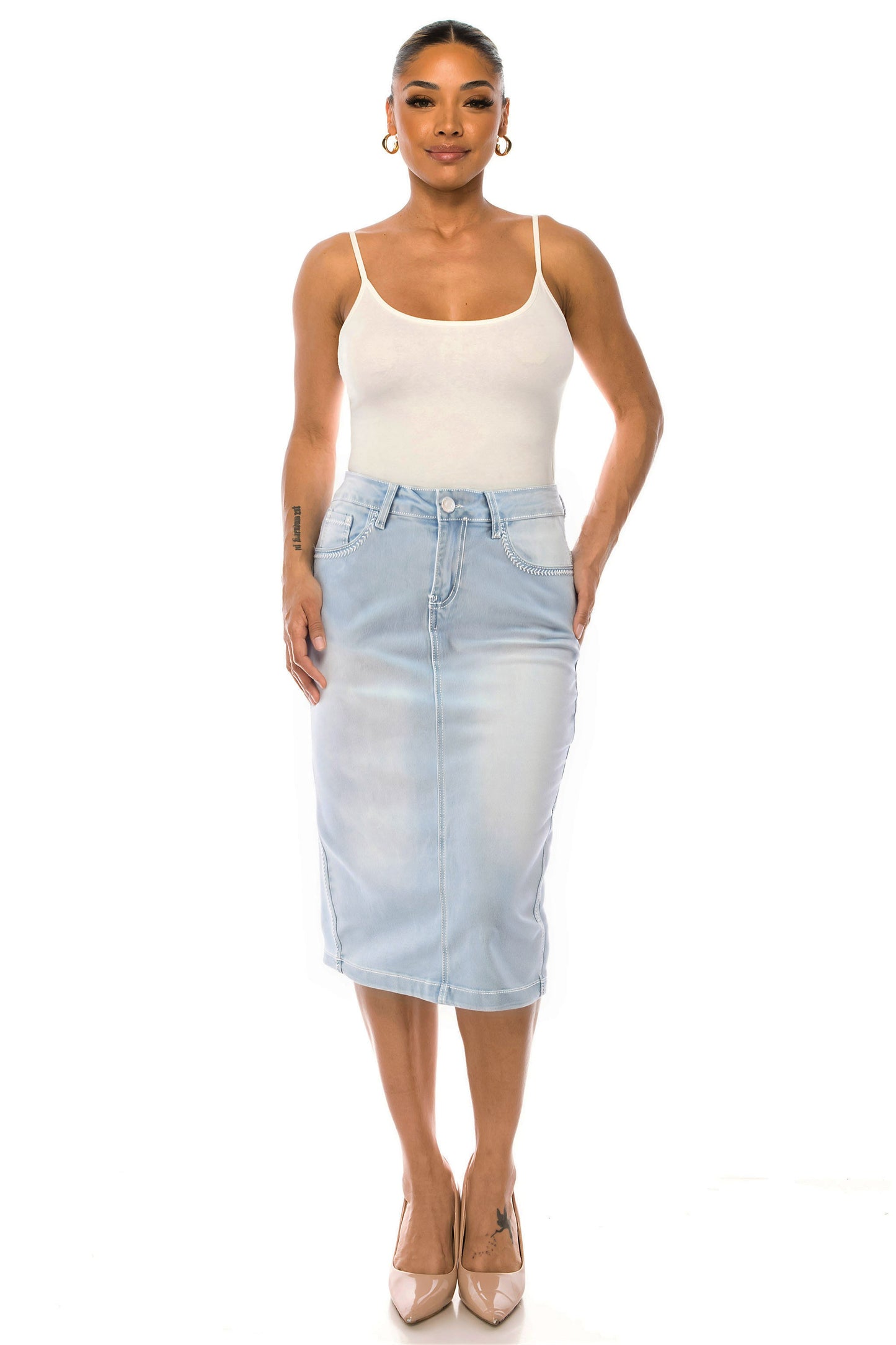 Catherine Jean Skirt- Lt Indigo Wash