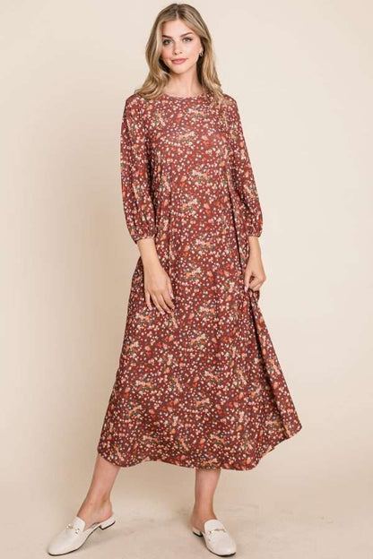Delilah Dress- Brown Floral Print