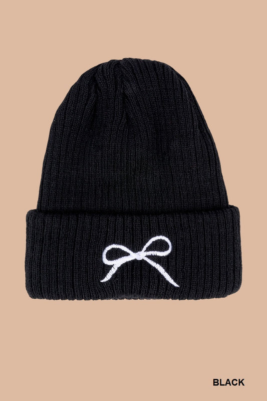 Bow Embroidered Beanie